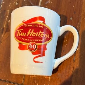 Tim Hortons White Ceramic Mug with Red 40th Anniversary Logo